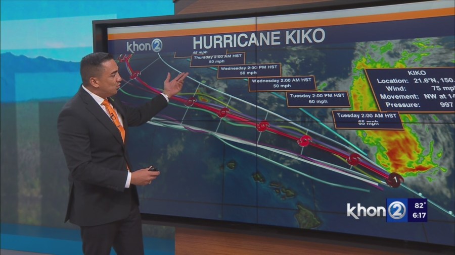 Kiko forecasted to weaken as a Tropical Storm while passing north