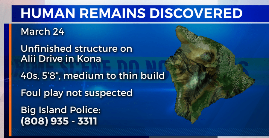 Human remains found on Hawaii Island in March