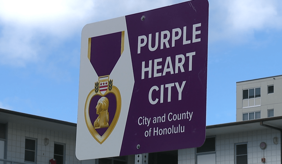 New Purple Heart City sign unveiled on Kamoku Street