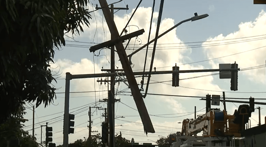Downed telephone pole closes street on Waialae Avenue for hours